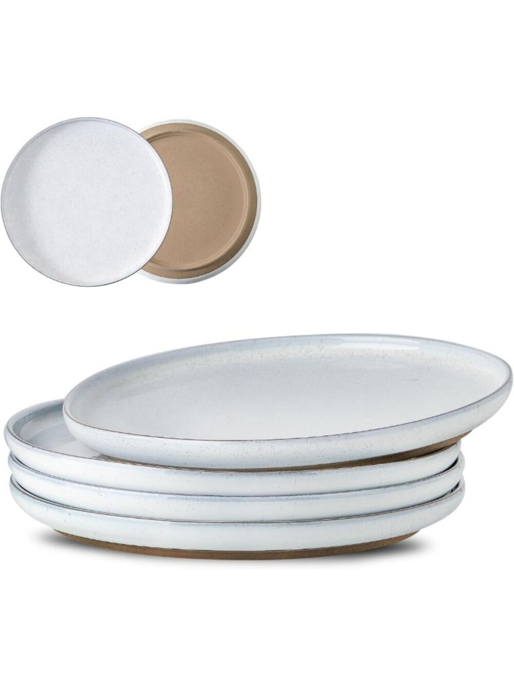 Set of 4 Glacier White 10-Inch Ceramic Dinner Plates with High Edges - Stylish